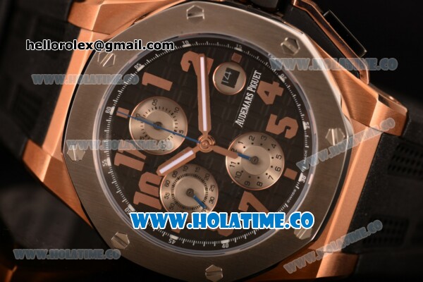Audemars Piguet Royal Oak Offshore Clone AP Calibre 3126 Automatic Rose Gold with Arabic Numeral Markers and Black Dial - Steel Bezel (EF) - Click Image to Close